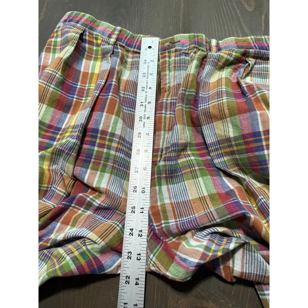 Vintage J.Crew‎ Mens 34 Plaid Pleated Cotton Trousers Multi Color Madras Chinos